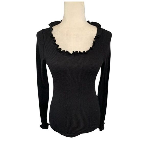chaser womens solid black ribbed long sleeve sweater top small - Picture 1 of 3
